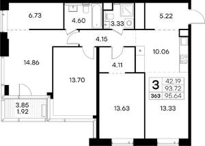 3-к квартира, вторичка, 96м2, 13/32 этаж