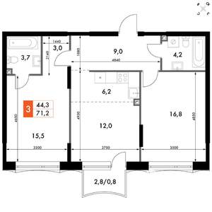3-к квартира, вторичка, 71м2, 2/10 этаж