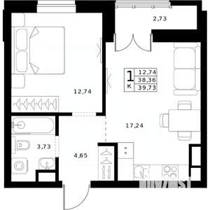 1-к квартира, строящийся дом, 40м2, 9/24 этаж