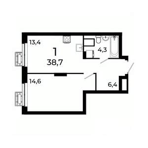 1-к квартира, вторичка, 39м2, 6/19 этаж