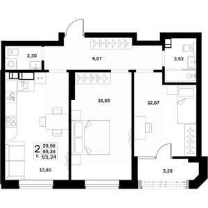 2-к квартира, строящийся дом, 65м2, 15/17 этаж