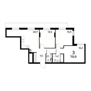 3-к квартира, вторичка, 79м2, 10/15 этаж