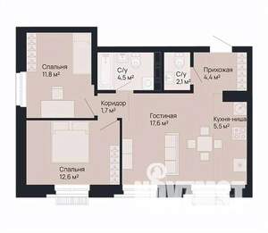 2-к квартира, строящийся дом, 60м2, 2/9 этаж