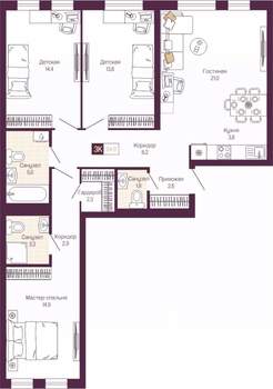 3-к квартира, вторичка, 94м2, 2/11 этаж