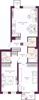 2-к квартира, вторичка, 79м2, 2/12 этаж