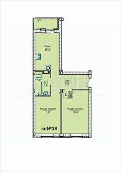 2-к квартира, строящийся дом, 49м2, 3/3 этаж