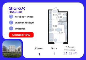 Студия квартира, вторичка, 22м2, 1/9 этаж