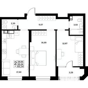 2-к квартира, строящийся дом, 65м2, 4/17 этаж