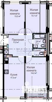 3-к квартира, сданный дом, 77м2, 10/18 этаж