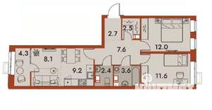 3-к квартира, строящийся дом, 64м2, 5/25 этаж