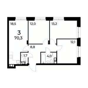 3-к квартира, вторичка, 71м2, 2/20 этаж