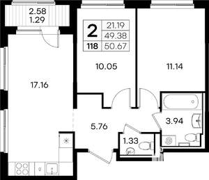 2-к квартира, вторичка, 51м2, 1/9 этаж