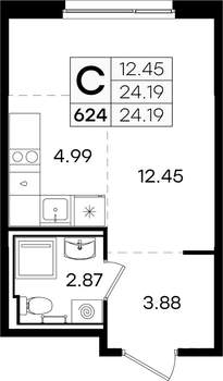 Студия квартира, вторичка, 24м2, 2/9 этаж