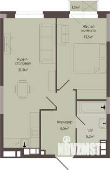 1-к квартира, строящийся дом, 47м2, 5/8 этаж