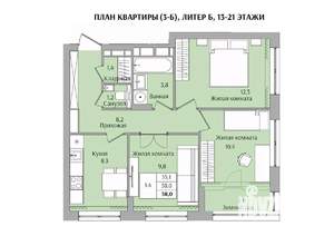 3-к квартира, вторичка, 58м2, 16/21 этаж