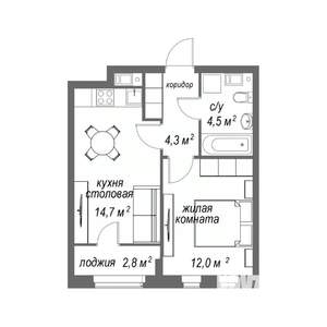 1-к квартира, строящийся дом, 38м2, 7/9 этаж