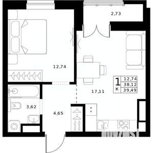 1-к квартира, строящийся дом, 39м2, 15/24 этаж