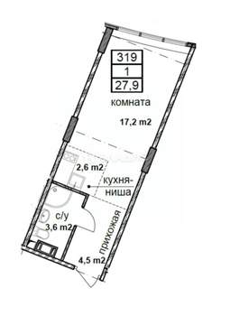 Студия квартира, вторичка, 28м2, 3/6 этаж