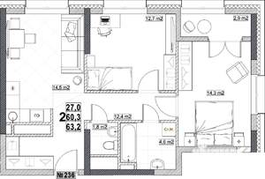 2-к квартира, вторичка, 63м2, 12/24 этаж