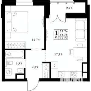 1-к квартира, строящийся дом, 40м2, 10/24 этаж
