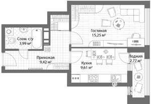 1-к квартира, вторичка, 39м2, 13/19 этаж