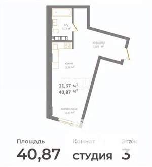 1-к квартира, вторичка, 41м2, 3/12 этаж