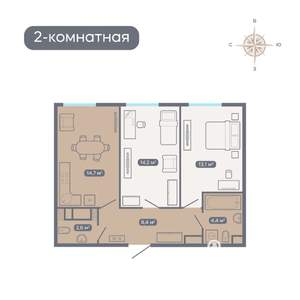 2-к квартира, вторичка, 58м2, 2/18 этаж