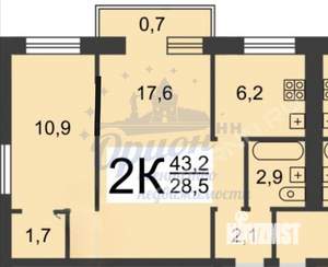 2-к квартира, вторичка, 43м2, 2/5 этаж