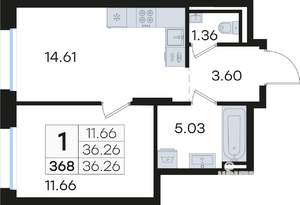 1-к квартира, вторичка, 36м2, 2/13 этаж