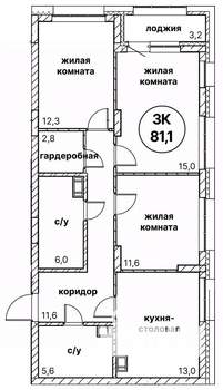 3-к квартира, вторичка, 81м2, 5/13 этаж