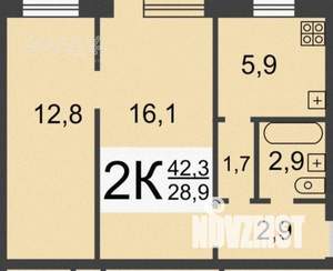 2-к квартира, вторичка, 42м2, 1/5 этаж