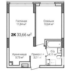 1-к квартира, строящийся дом, 34м2, 11/15 этаж