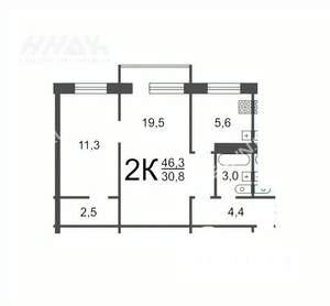 2-к квартира, вторичка, 46м2, 4/5 этаж
