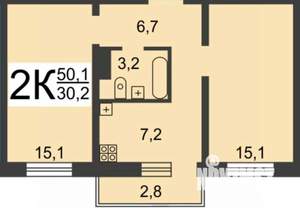 2-к квартира, вторичка, 50м2, 5/10 этаж