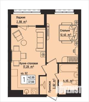 1-к квартира, вторичка, 41м2, 11/15 этаж