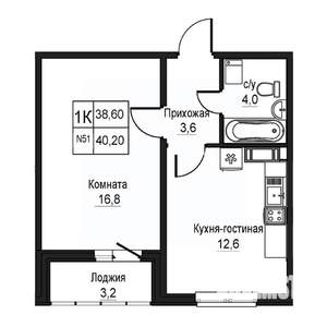 1-к квартира, строящийся дом, 38м2, 1/10 этаж
