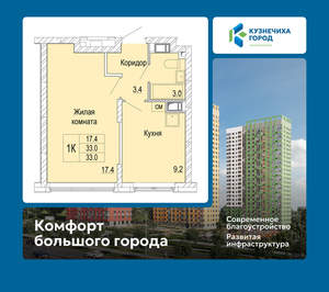1-к квартира, вторичка, 33м2, 3/25 этаж