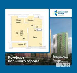 1-к квартира, вторичка, 31м2, 21/25 этаж