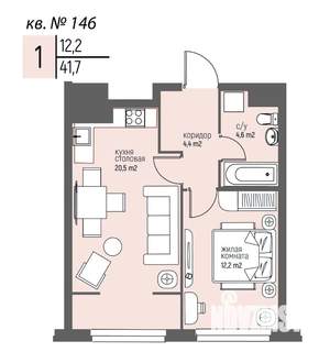 1-к квартира, вторичка, 42м2, 13/25 этаж