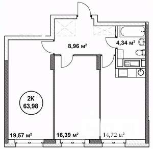 2-к квартира, строящийся дом, 64м2, 9/22 этаж