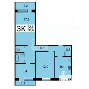 3-к квартира, вторичка, 73м2, 7/9 этаж