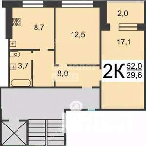 2-к квартира, вторичка, 50м2, 6/9 этаж