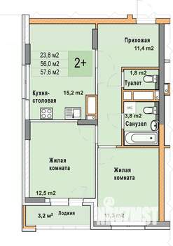 2-к квартира, вторичка, 58м2, 17/25 этаж