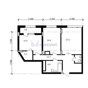 2-к квартира, вторичка, 73м2, 12/21 этаж