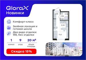 Студия квартира, вторичка, 20м2, 9/9 этаж