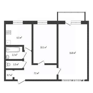 2-к квартира, вторичка, 44м2, 1/9 этаж