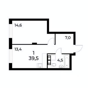 1-к квартира, вторичка, 39м2, 7/19 этаж