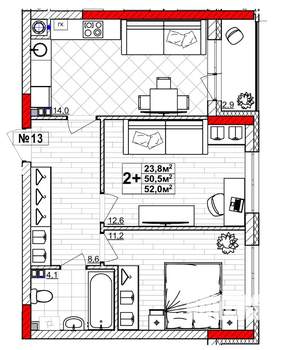 2-к квартира, вторичка, 52м2, 2/4 этаж