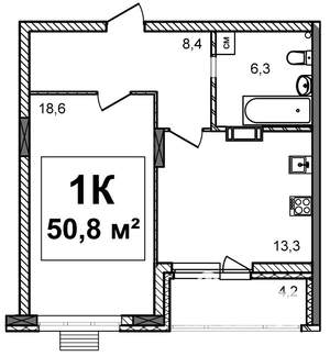 1-к квартира, строящийся дом, 51м2, 6/17 этаж