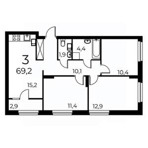 3-к квартира, сданный дом, 69м2, 2/19 этаж